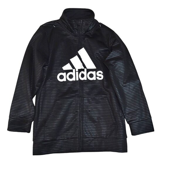 Adidas Boy's Black on Black Zip Up Sweater Tech Jacket Size 7 Gym Sports Lounge - Picture 1 of 4